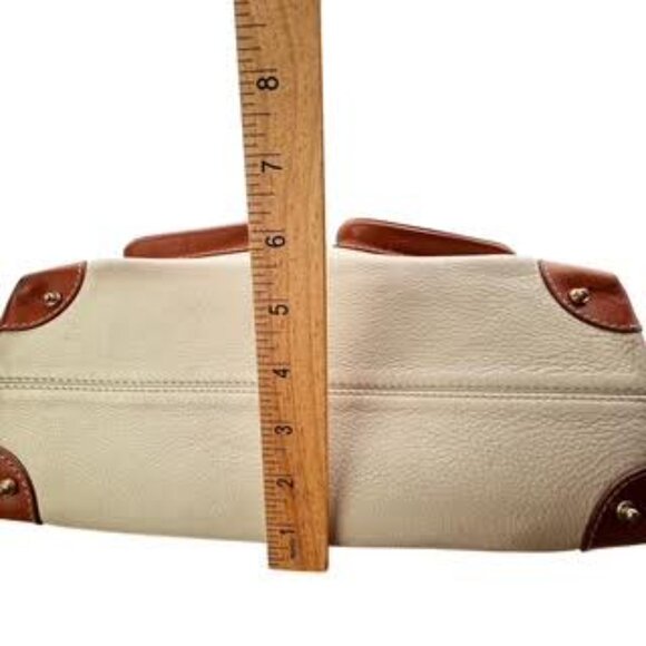 Dooney & Bourke Vintage  Pebbled Leather Satchel Tote | White Tan Trim Large Bag - Picture 9 of 14